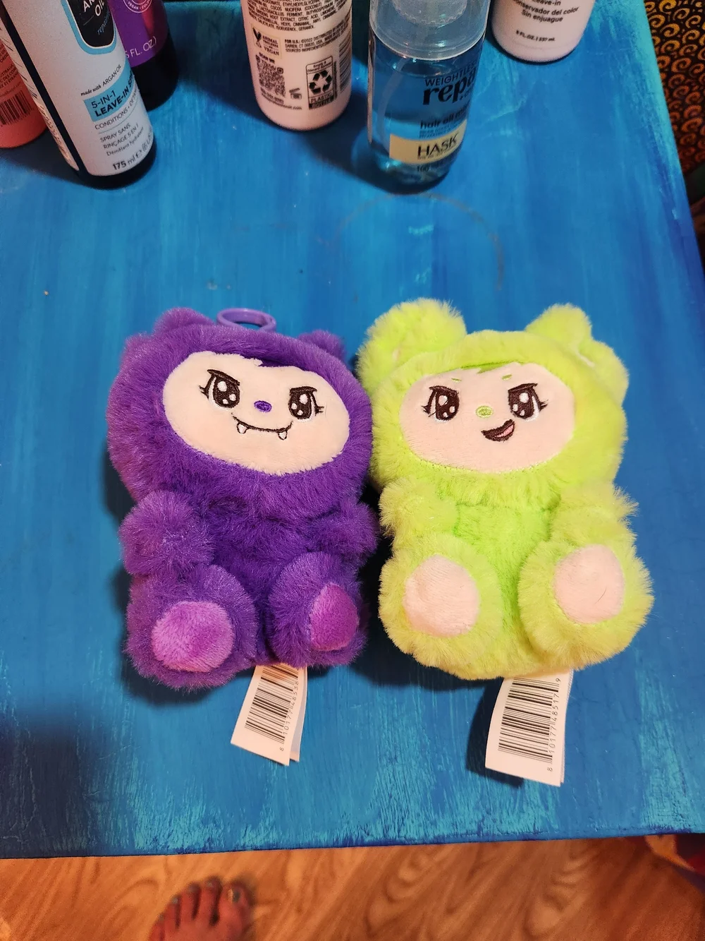 La BABIES Plush Monster Keychain Pair - Purple & Neon Green